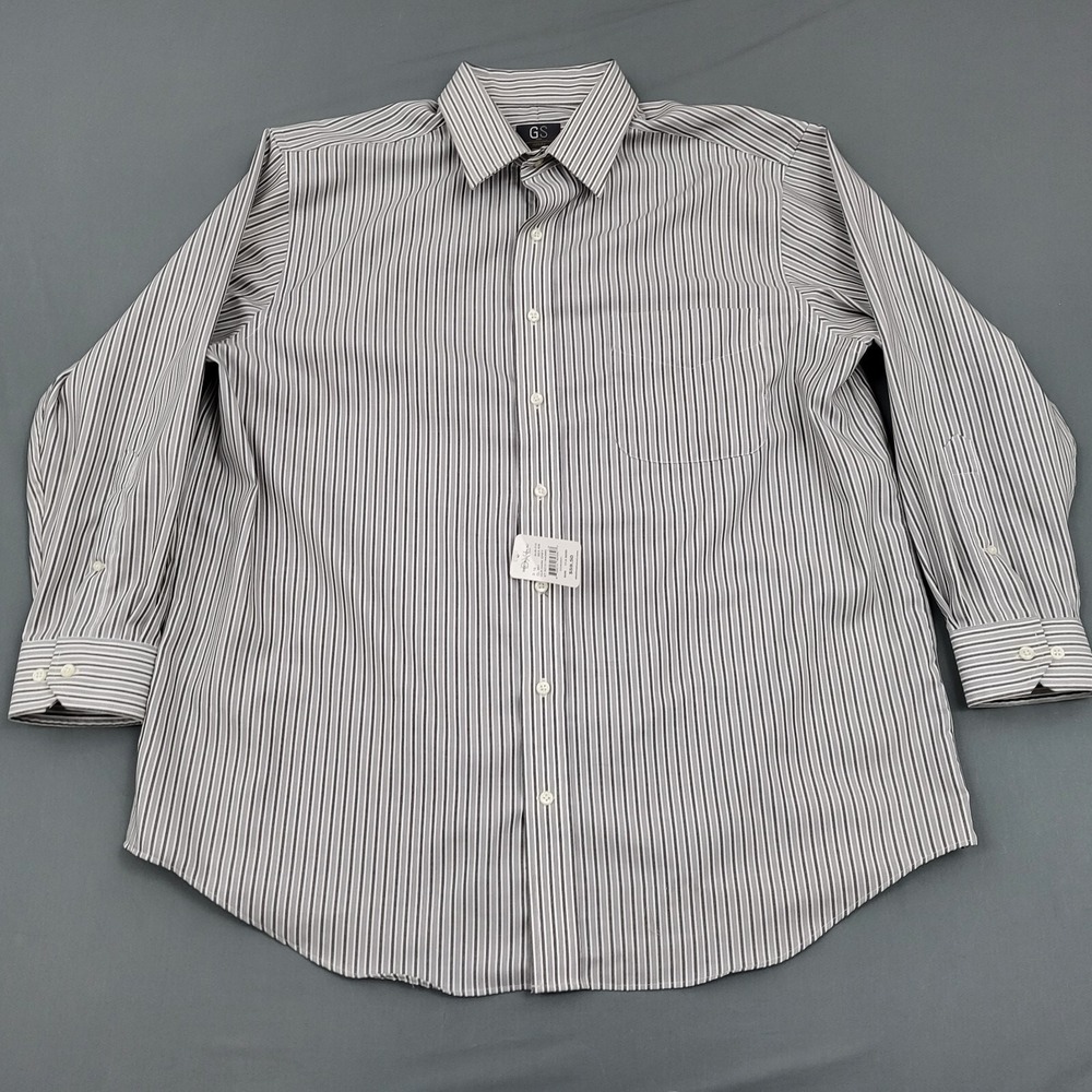 GS Mens Classic Fit Wrinkle Free Striped Button Up Dress Shirt 17 32/33 NWT